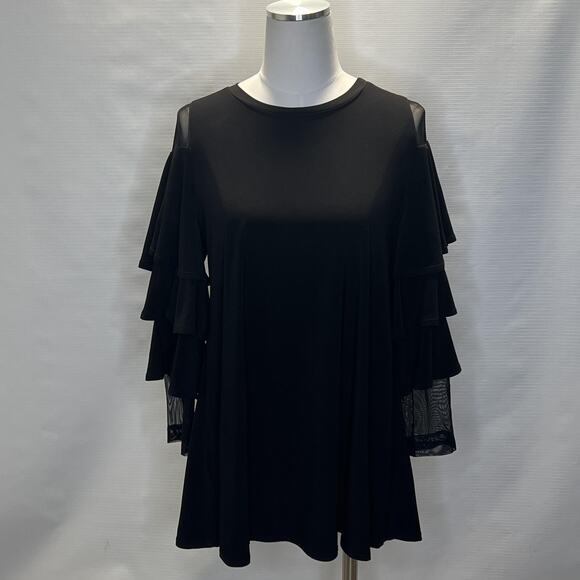 IC by Connie K Top Pants Set Womens Small Black Ruffle Sleeve Mesh Details USA - Picture 2 of 16